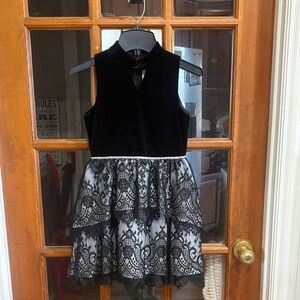 Rare Editions Black Velvet and Lace Kids Dress